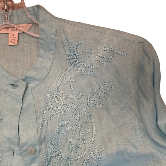 100%Linen Embroidered Button Front Shirt - Picture 3 of 9